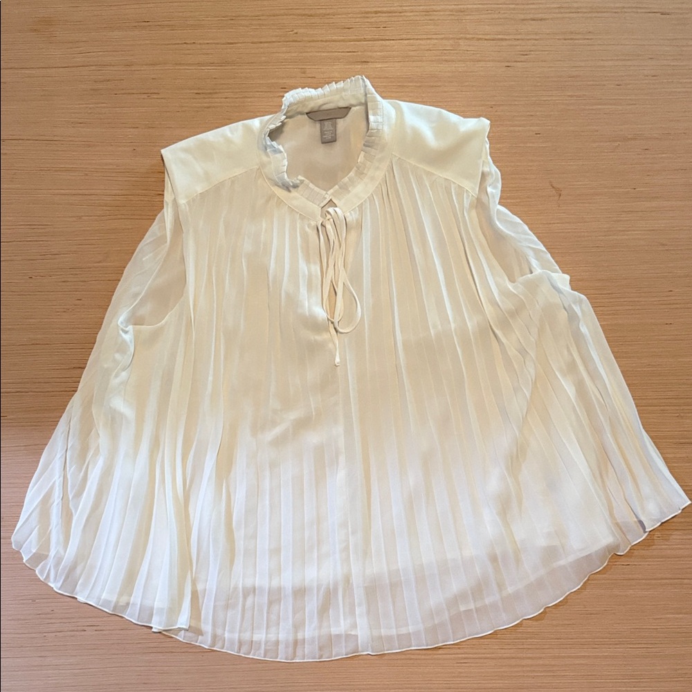 H&M Cream Pleated Blouse with Neck Tie